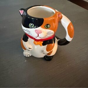 Pier 1 Imports Cat Mouse Mug Calico Tail Handle Handpainted